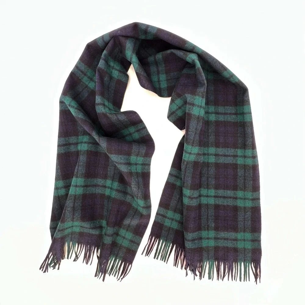 Vintage Pendleton Black Watch Tartan Plaid Wool Men’s Scarf Fringed Vtg EUC